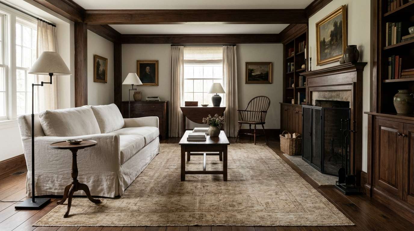 traditional living room in warm neutrals