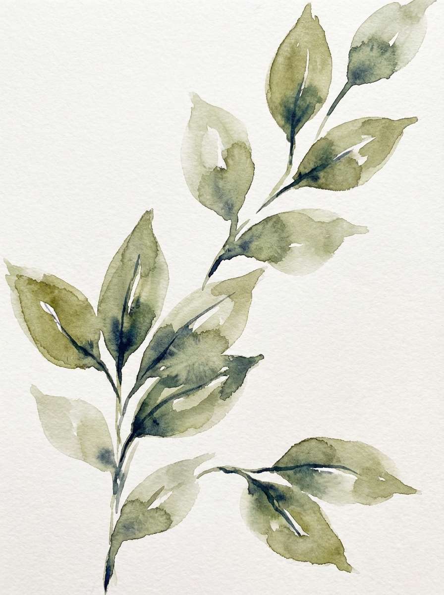 watercolor botanical print in soft greens