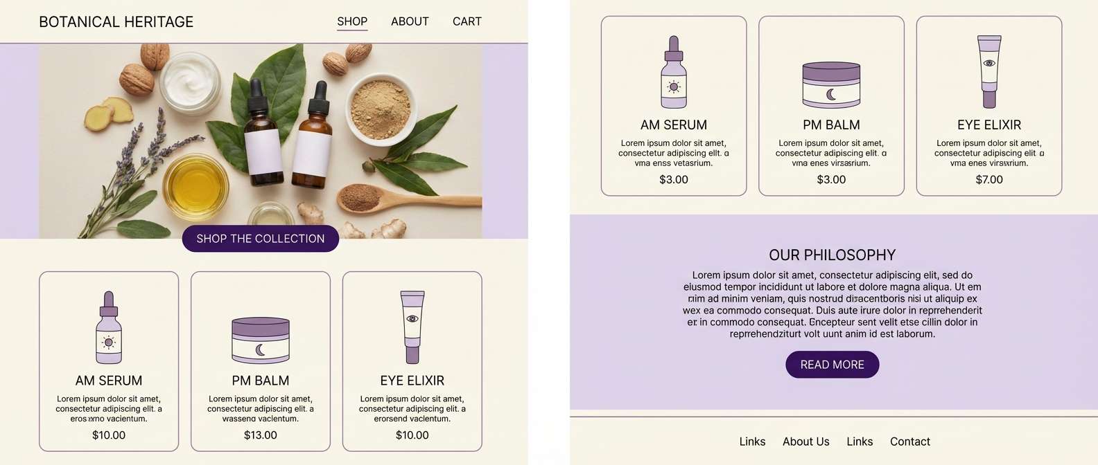 skincare ui with lavender accents