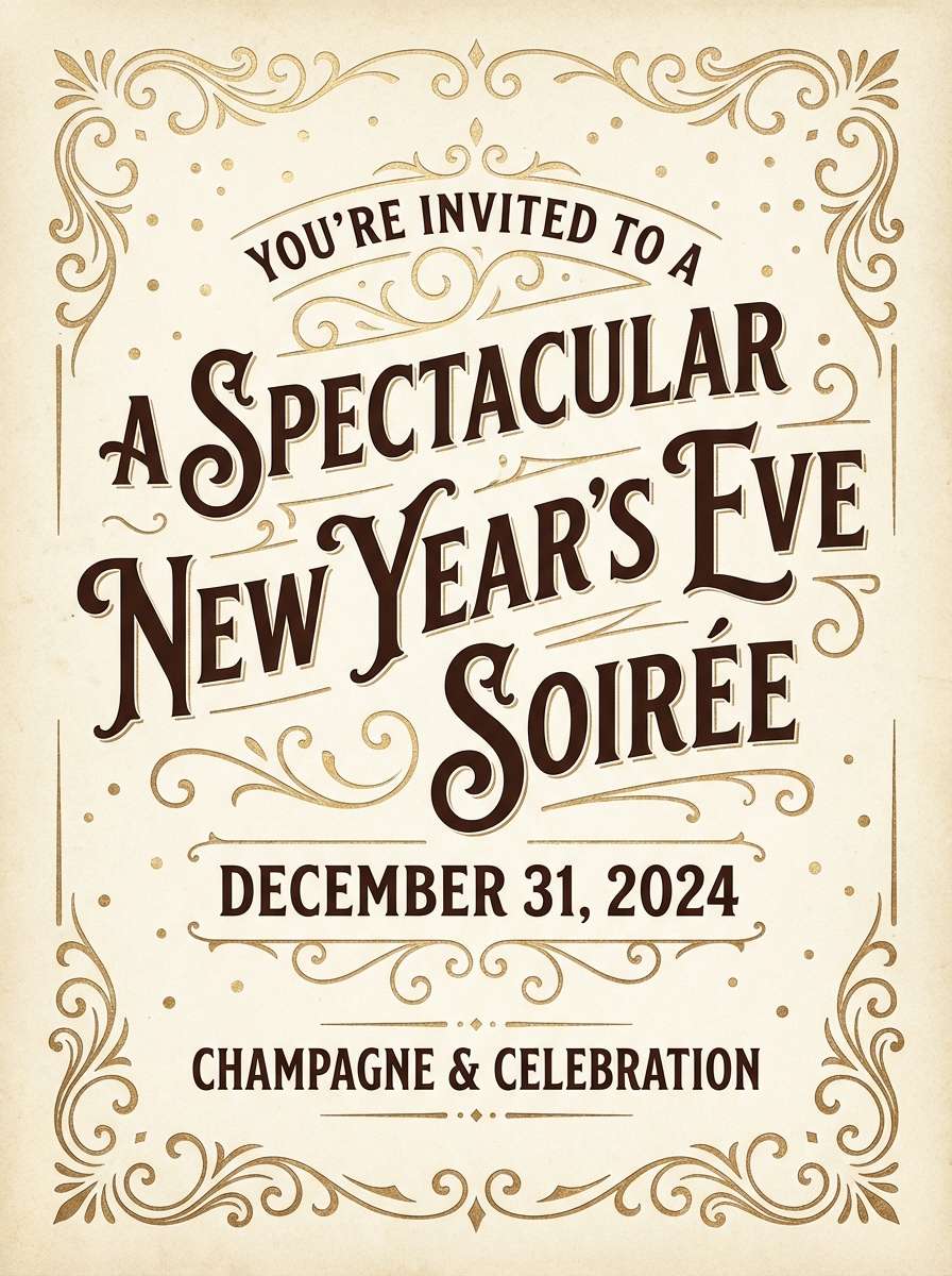 new year invitation in champagne gold