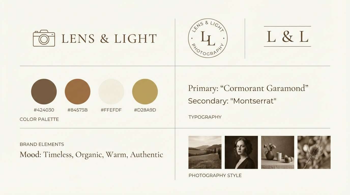 photography brand board in sepia tones