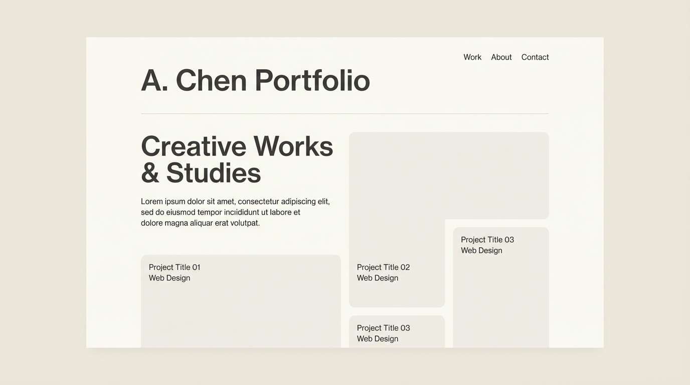 minimal portfolio ui in soft neutrals
