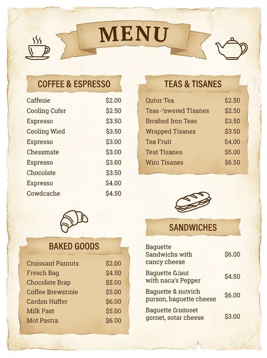 vintage cafe menu in warm browns