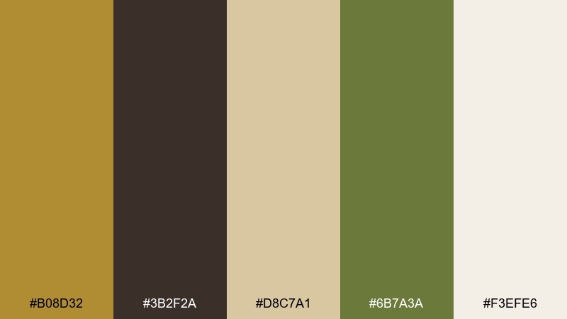 antique workshop brass color palette with hex codes