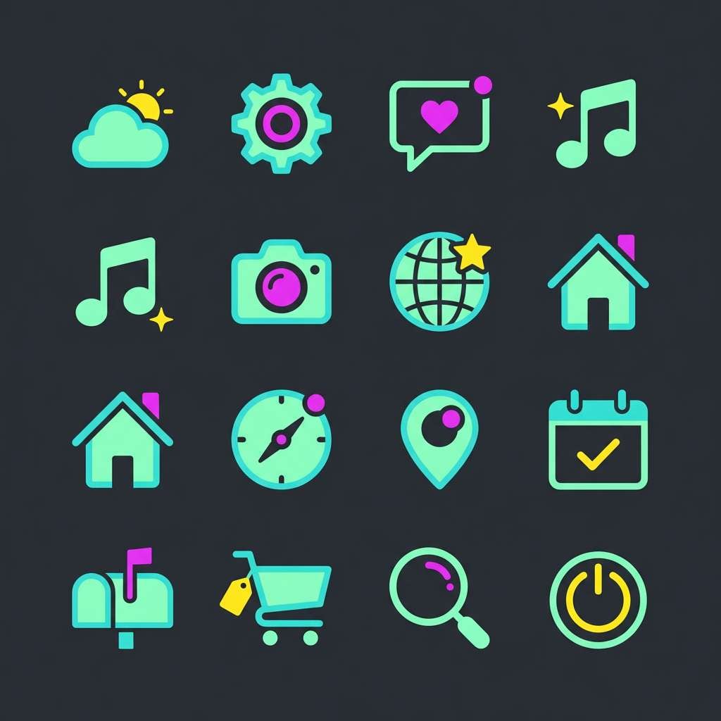 app icon grid in bright tones