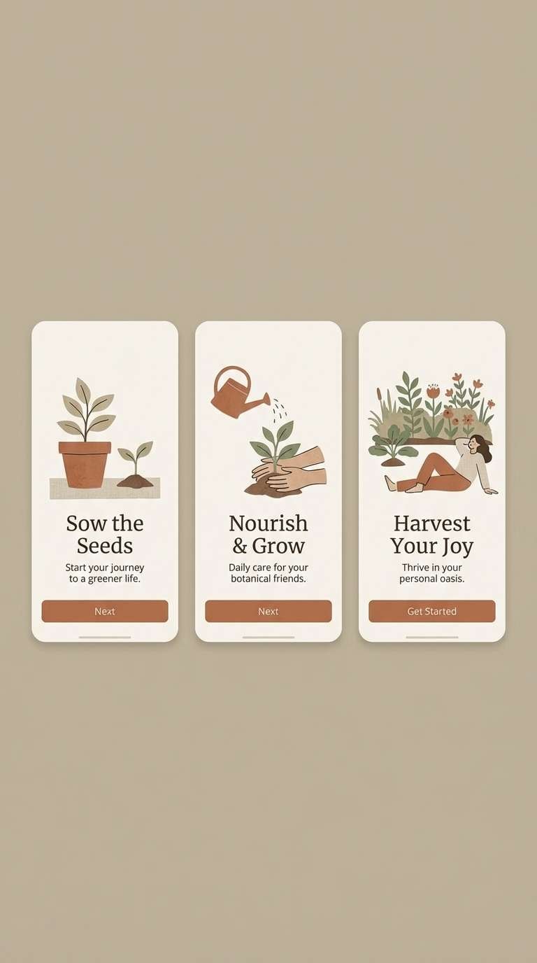 app onboarding screens using pastel brown color combinations