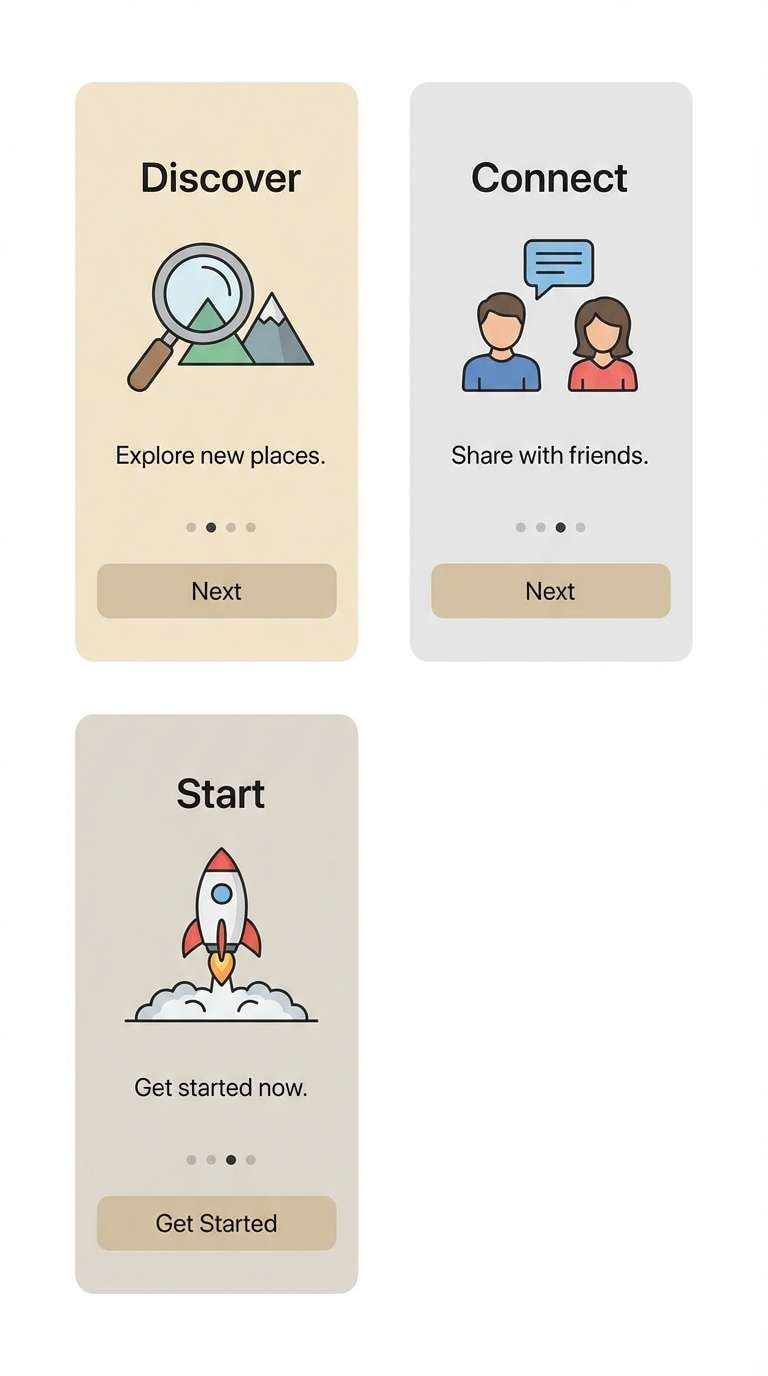 app onboarding in white beige