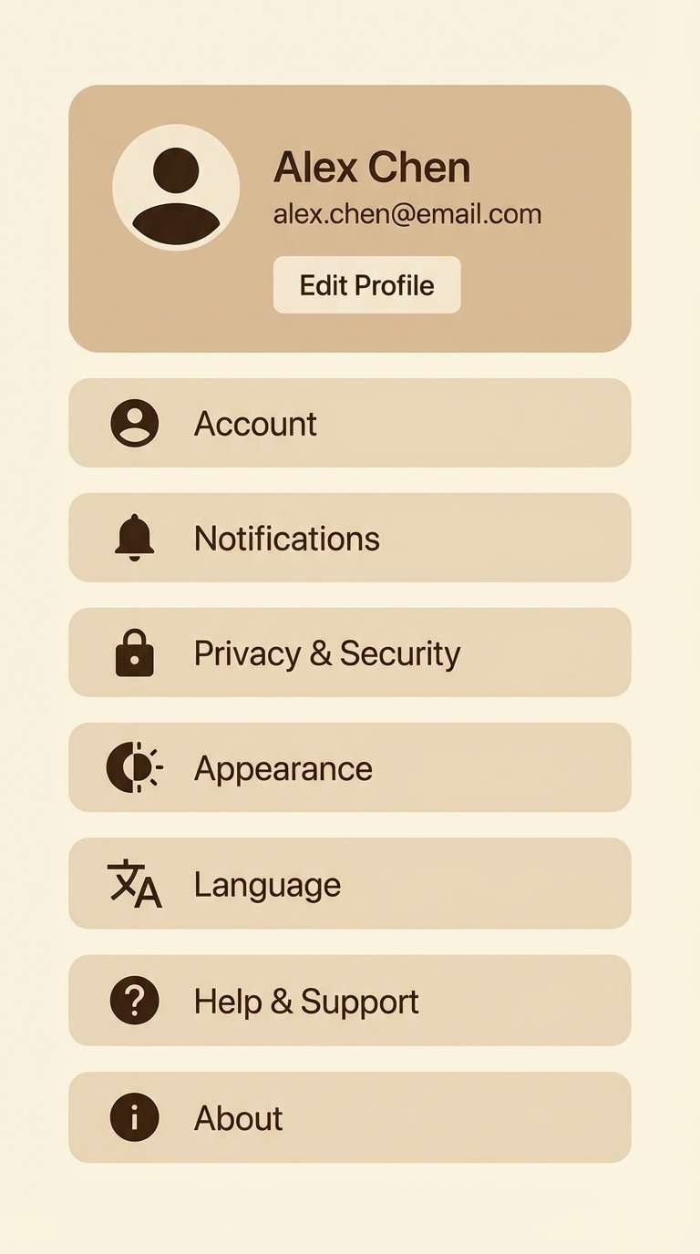 warm neutral settings ui