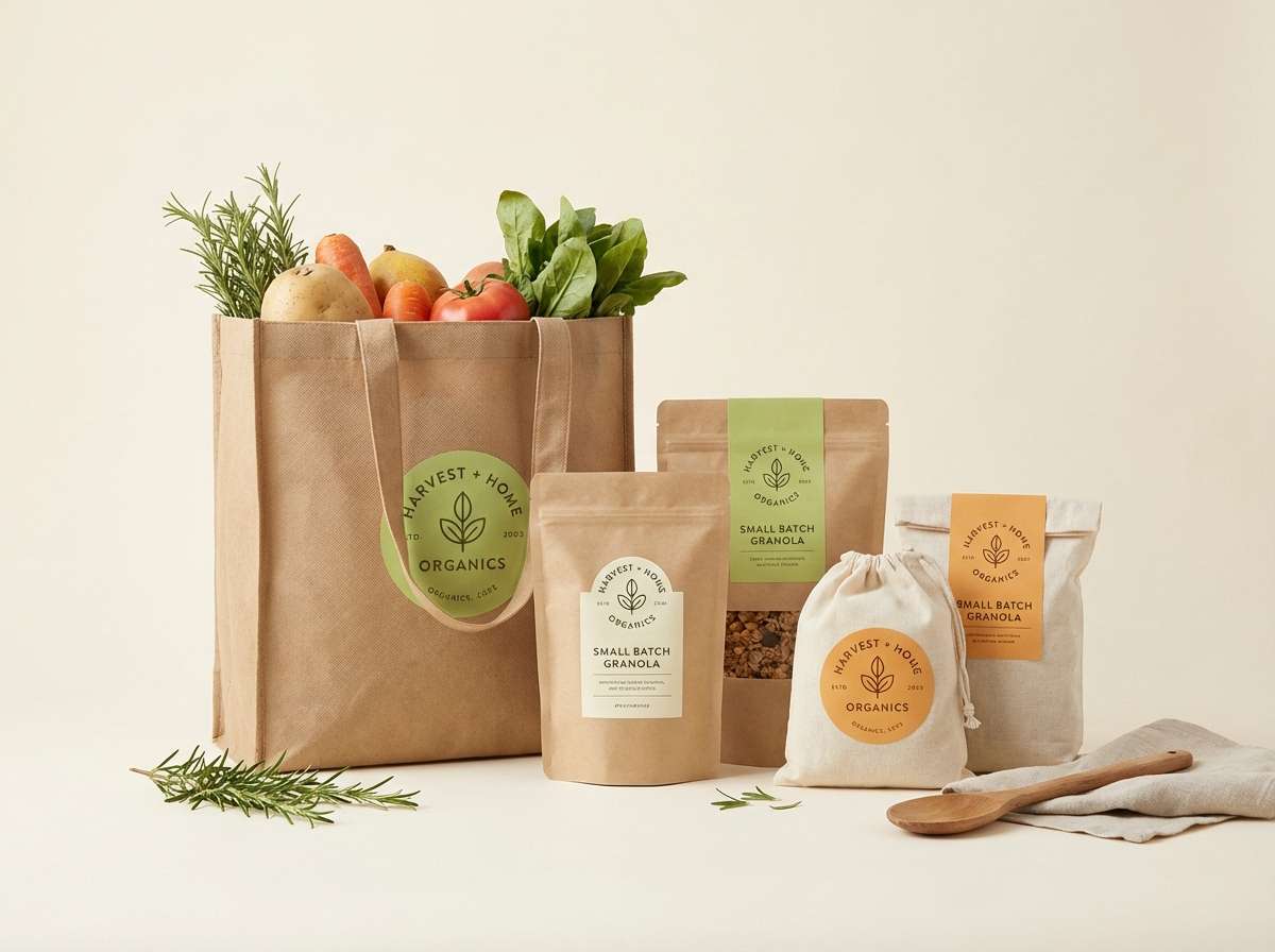 organic grocery packaging in green