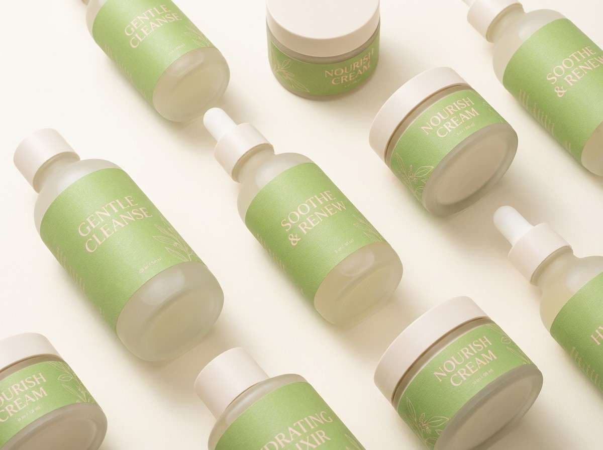 skincare packaging in green blush