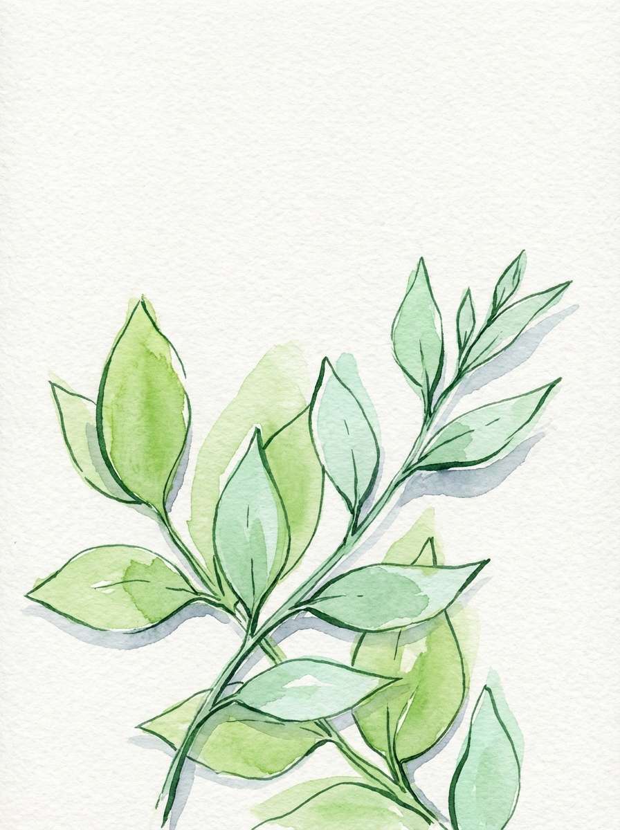 watercolor botanical leaves in green