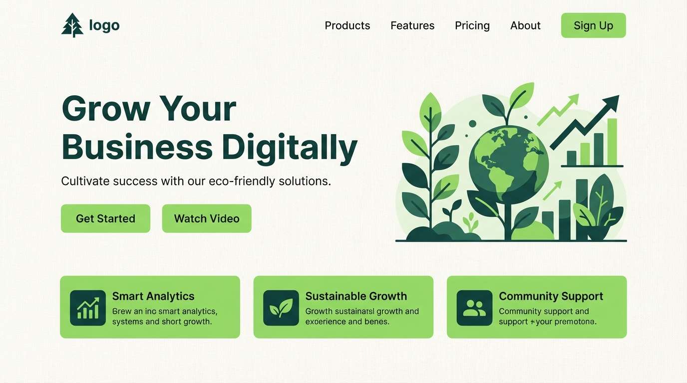 minimal green landing page ui