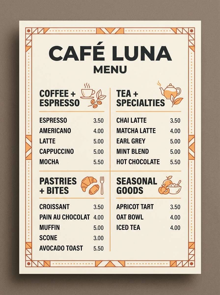 apricot cafe menu poster