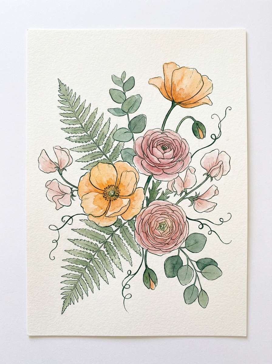 apricot watercolor spring florals