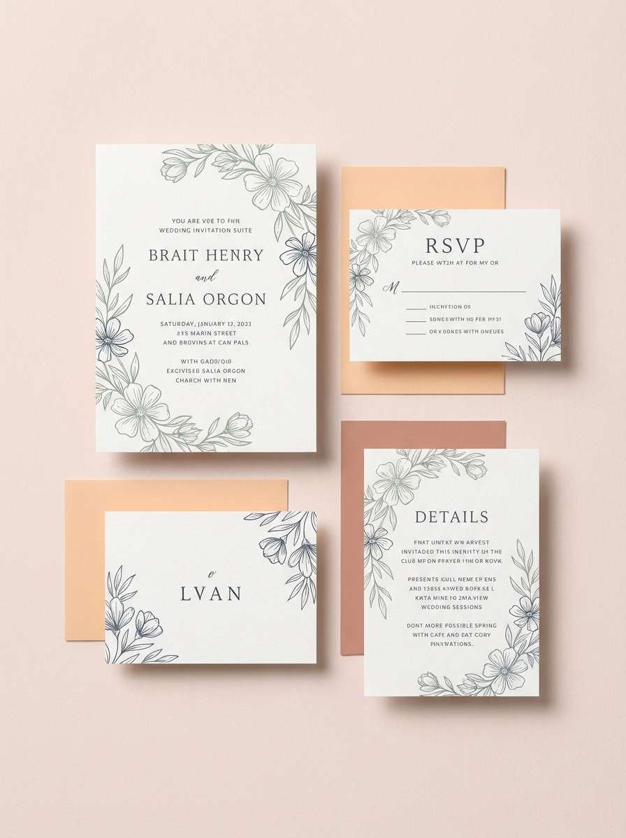 boho apricot wedding invite