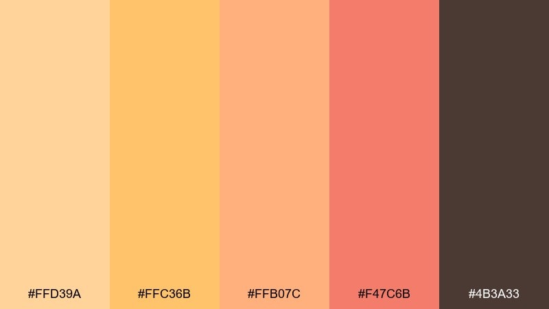 apricot sunrise peach yellow color palette with hex codes