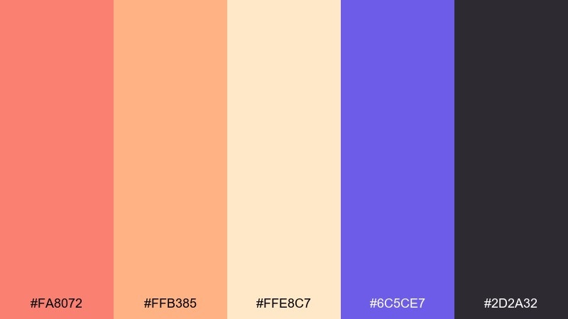 apricot sunrise salmon color palette with hex codes