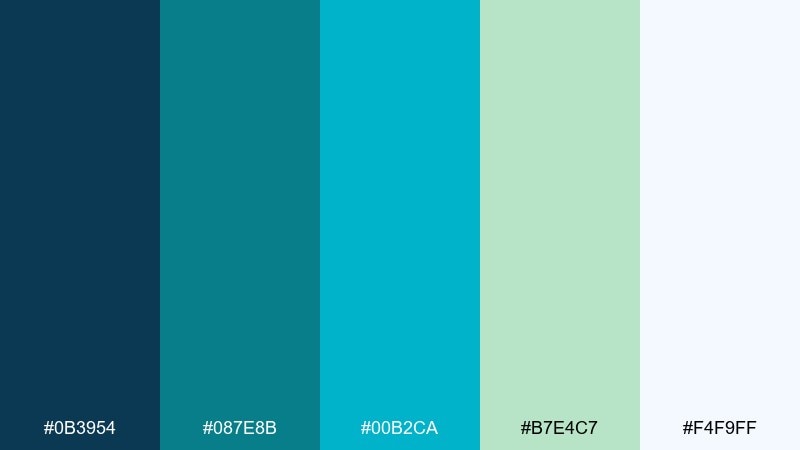 aqua denim blue cyan color palette with hex codes