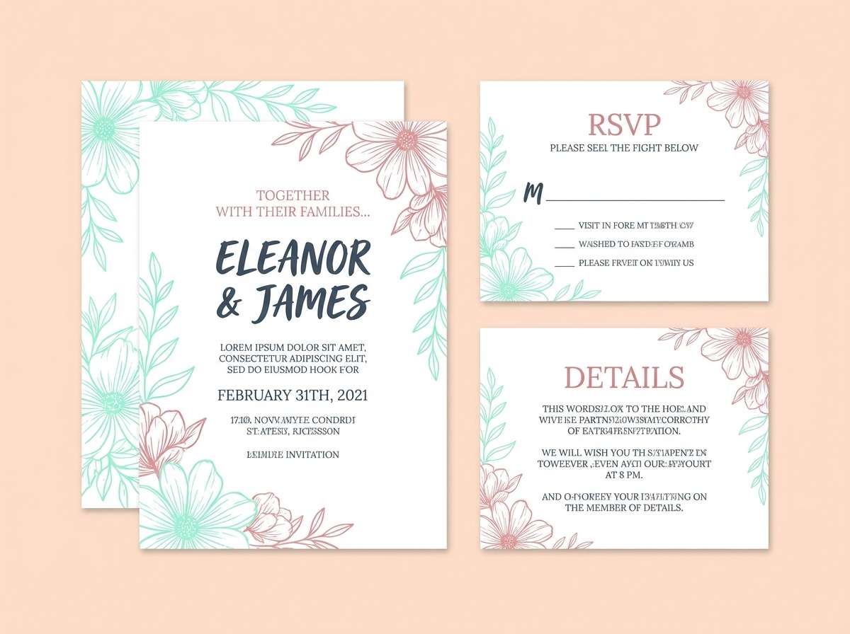 soft wedding invitation design using aquamarine color combinations