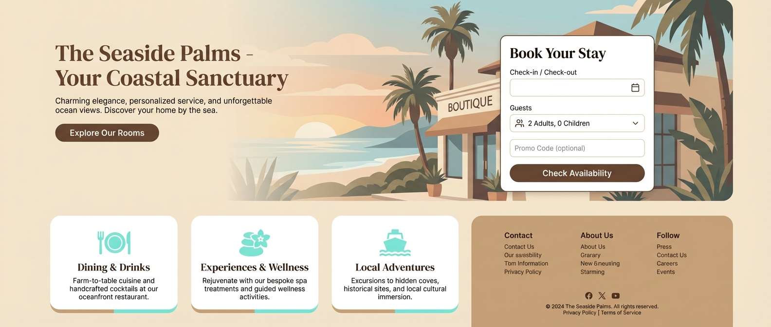 boutique hotel website ui using aquamarine color combinations