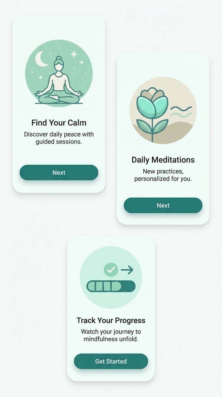 meditation app onboarding ui with aquamarine colors