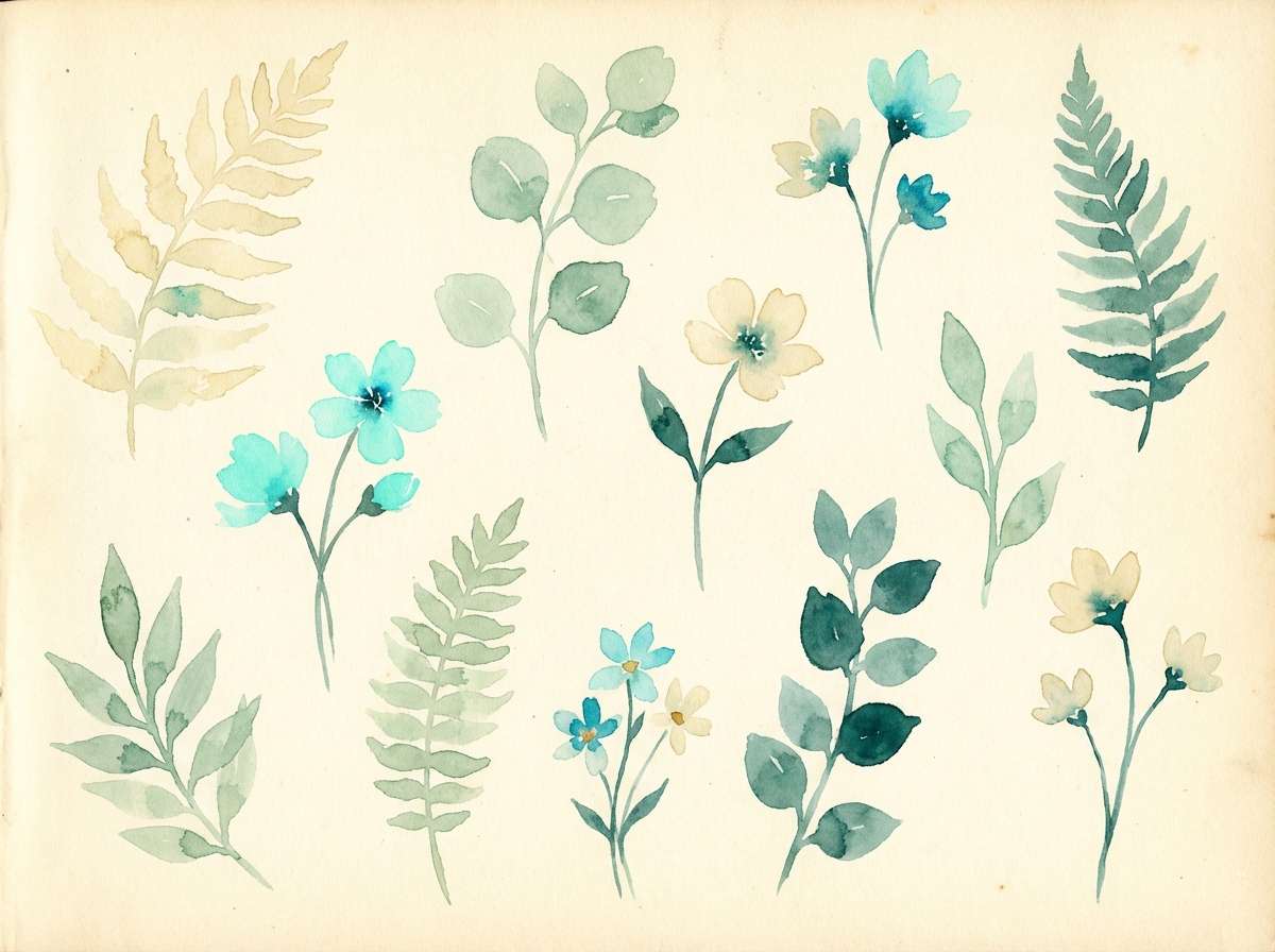 aquamarine watercolor botanical leaf art