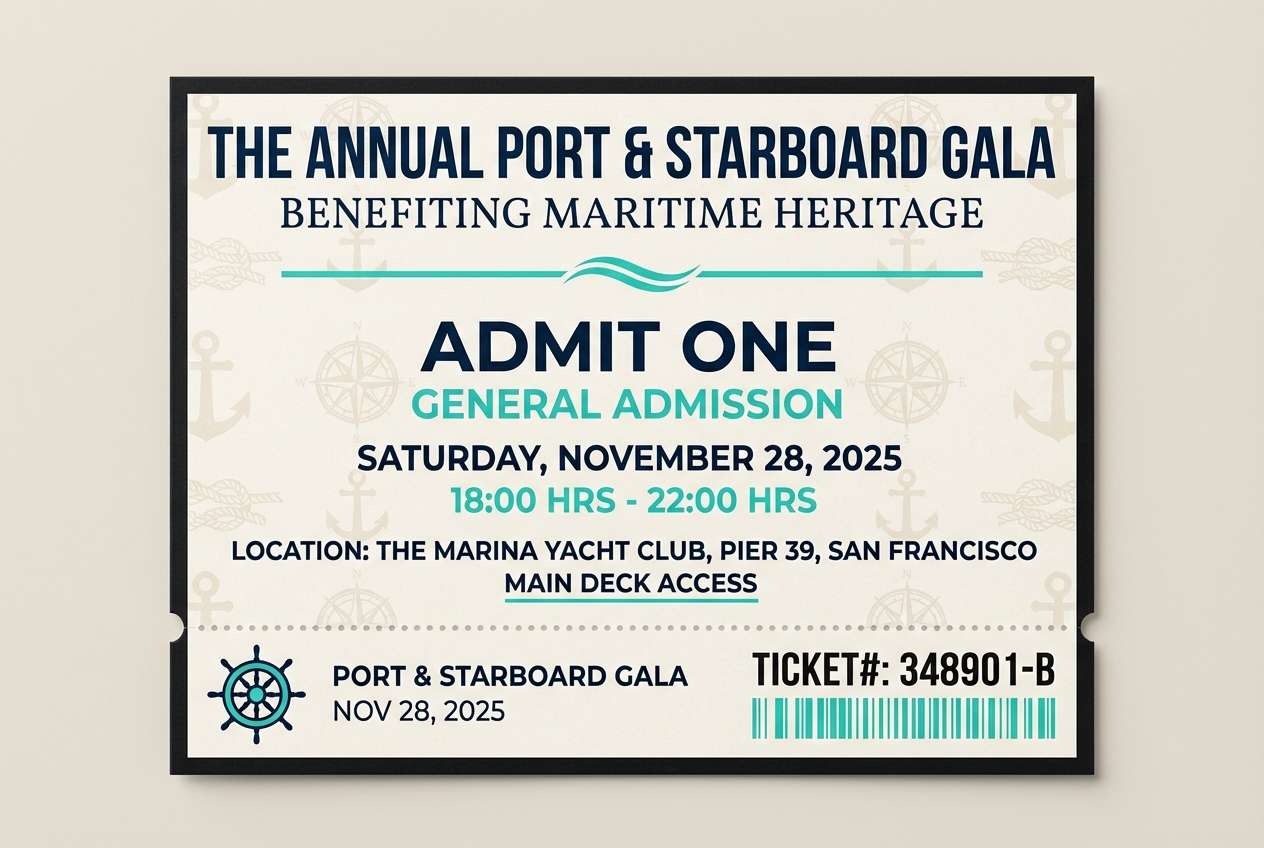 nautical event ticket design with aquamarine color combinations