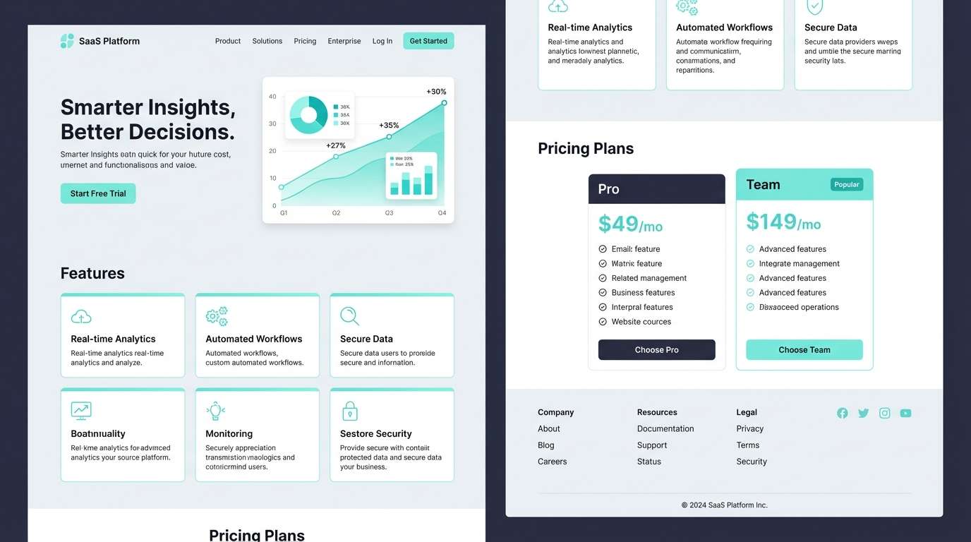 minimal saas landing ui with aquamarine tones