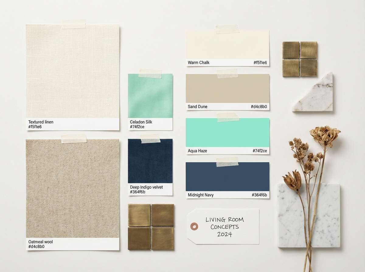 aquamarine colored coastal interior mood board