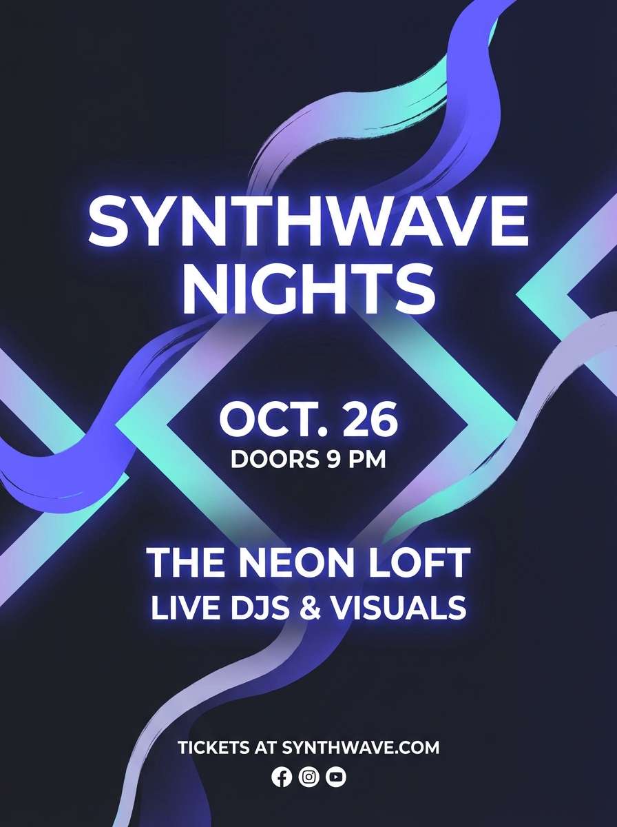 neon event flyer design with aquamarine hues
