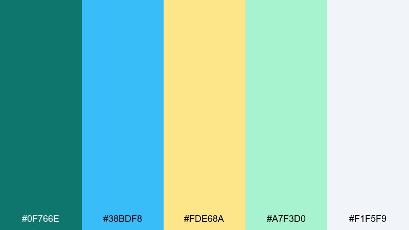 aquarium meadow green blue yellow color palette with hex codes