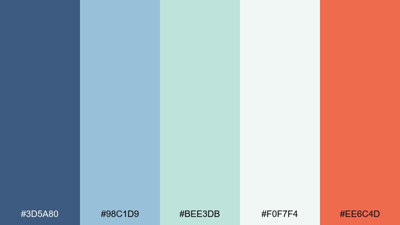 aquatic pastels color palette with hex codes