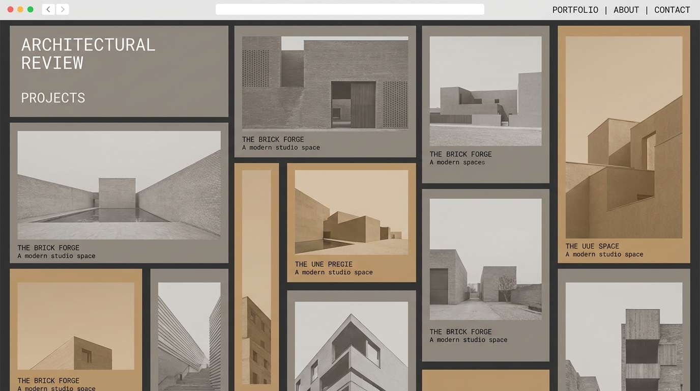 architecture portfolio in warm concrete camel color palette
