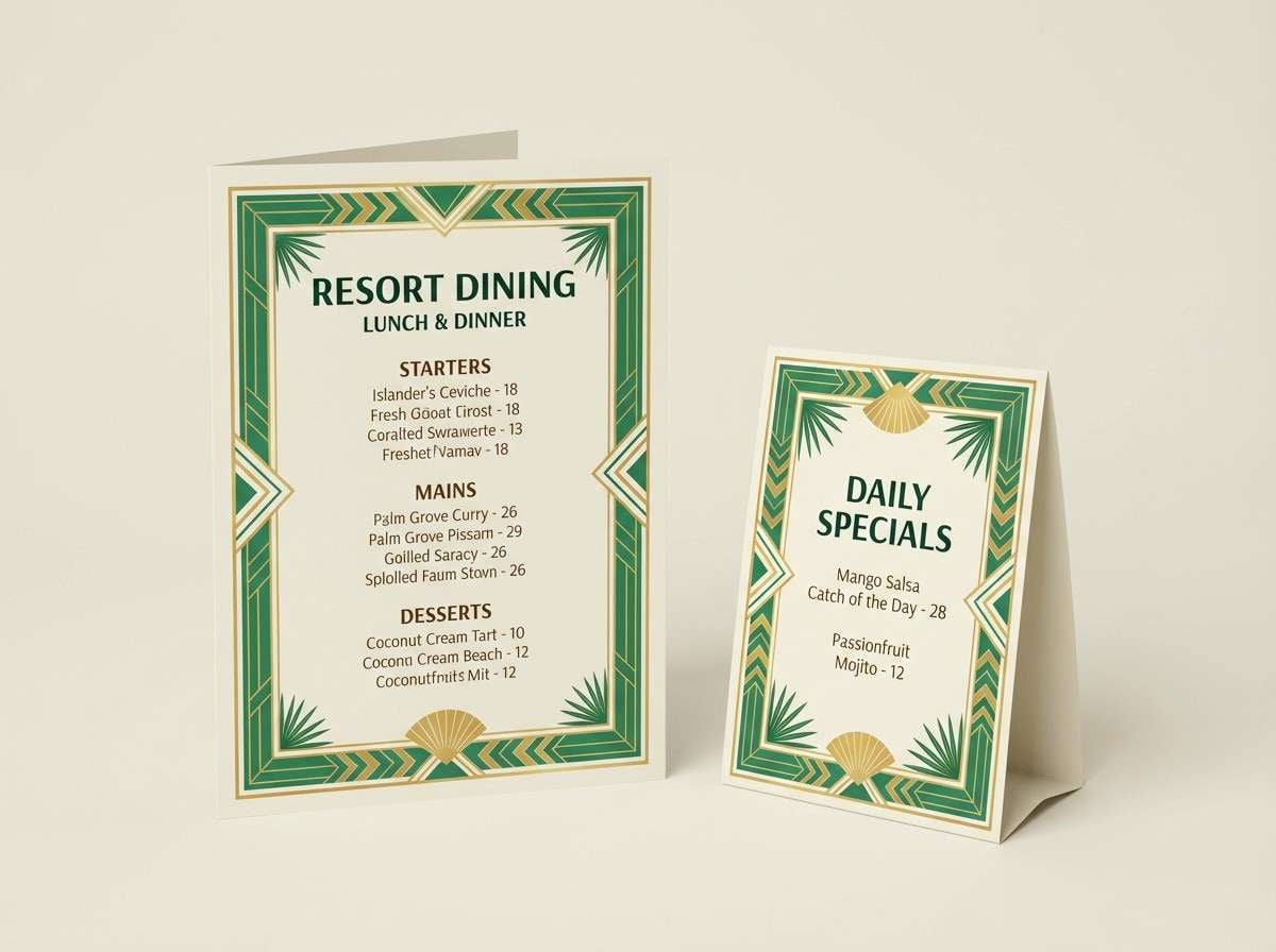 resort menu table tent