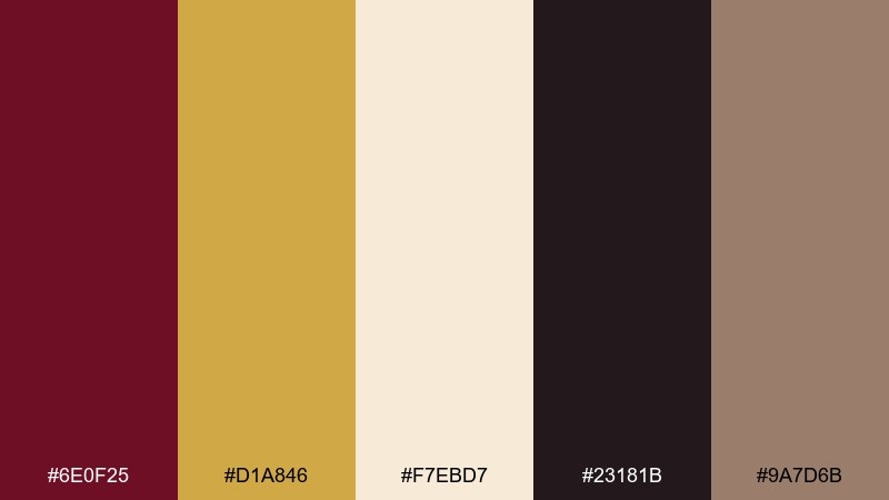 art deco gala gold burgundy color palette with hex codes