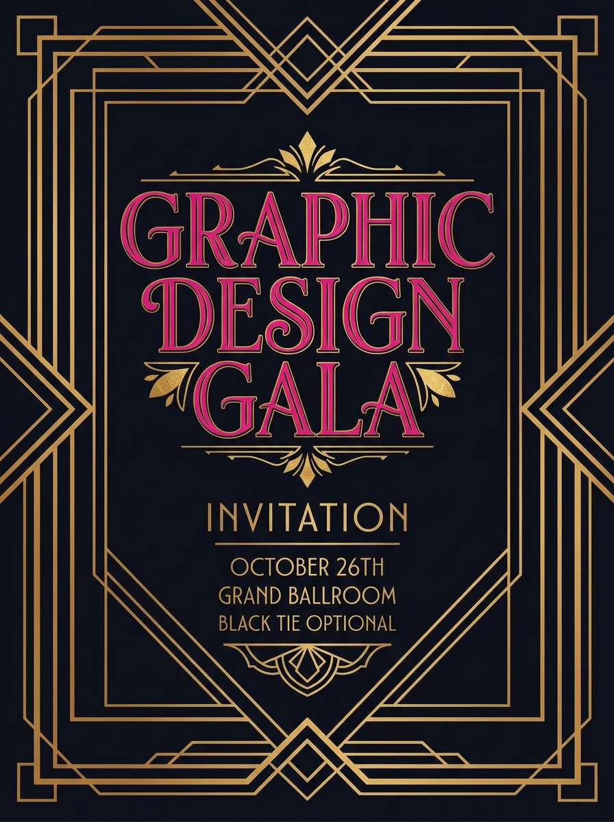 art deco pink gold invite