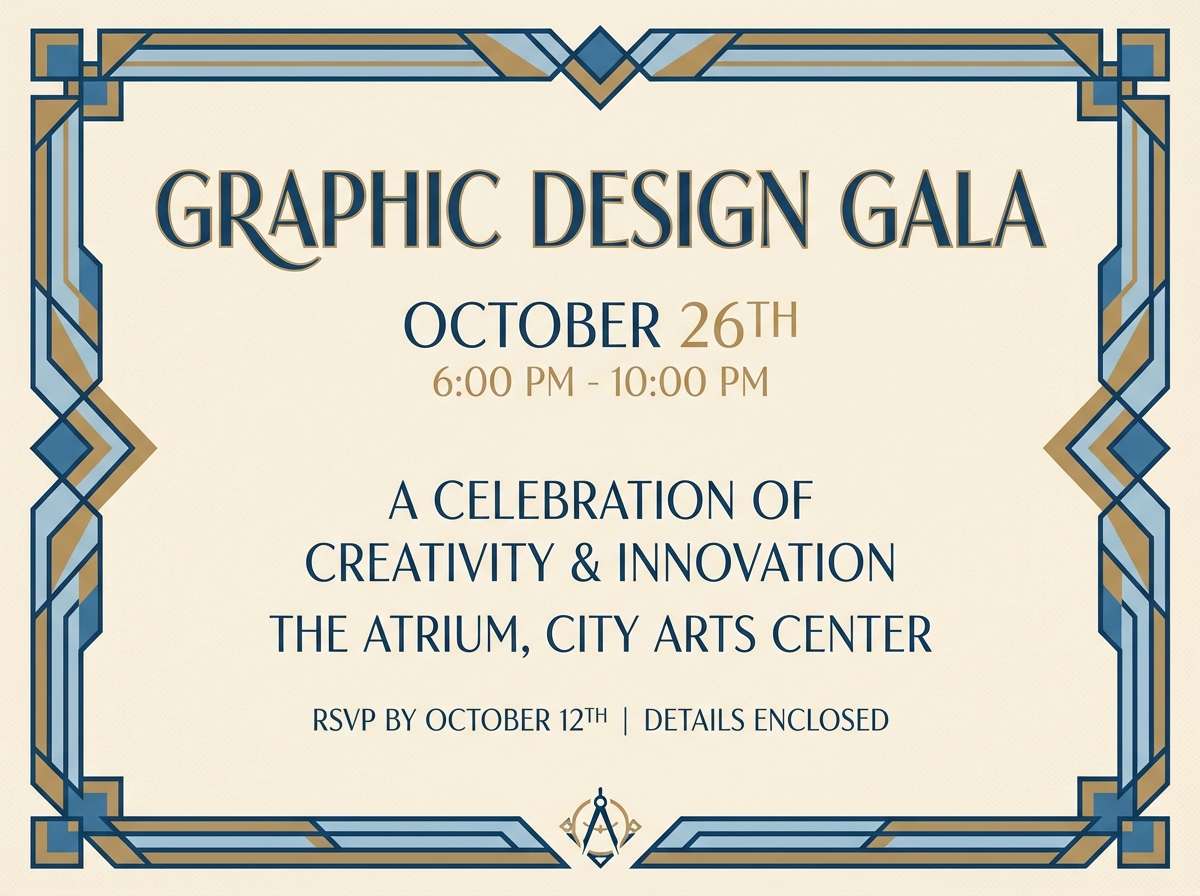 french blue art deco invitation