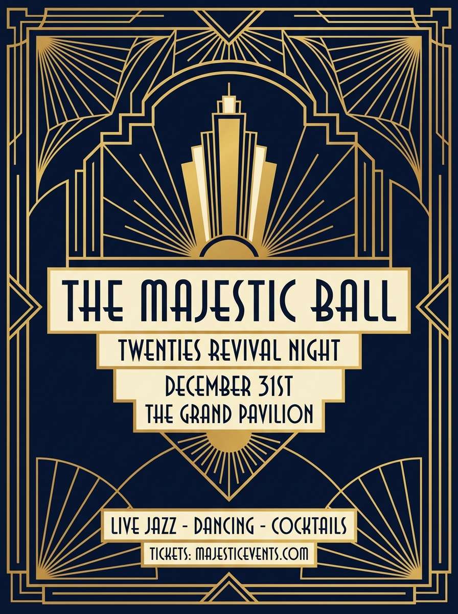 art deco navy gold poster