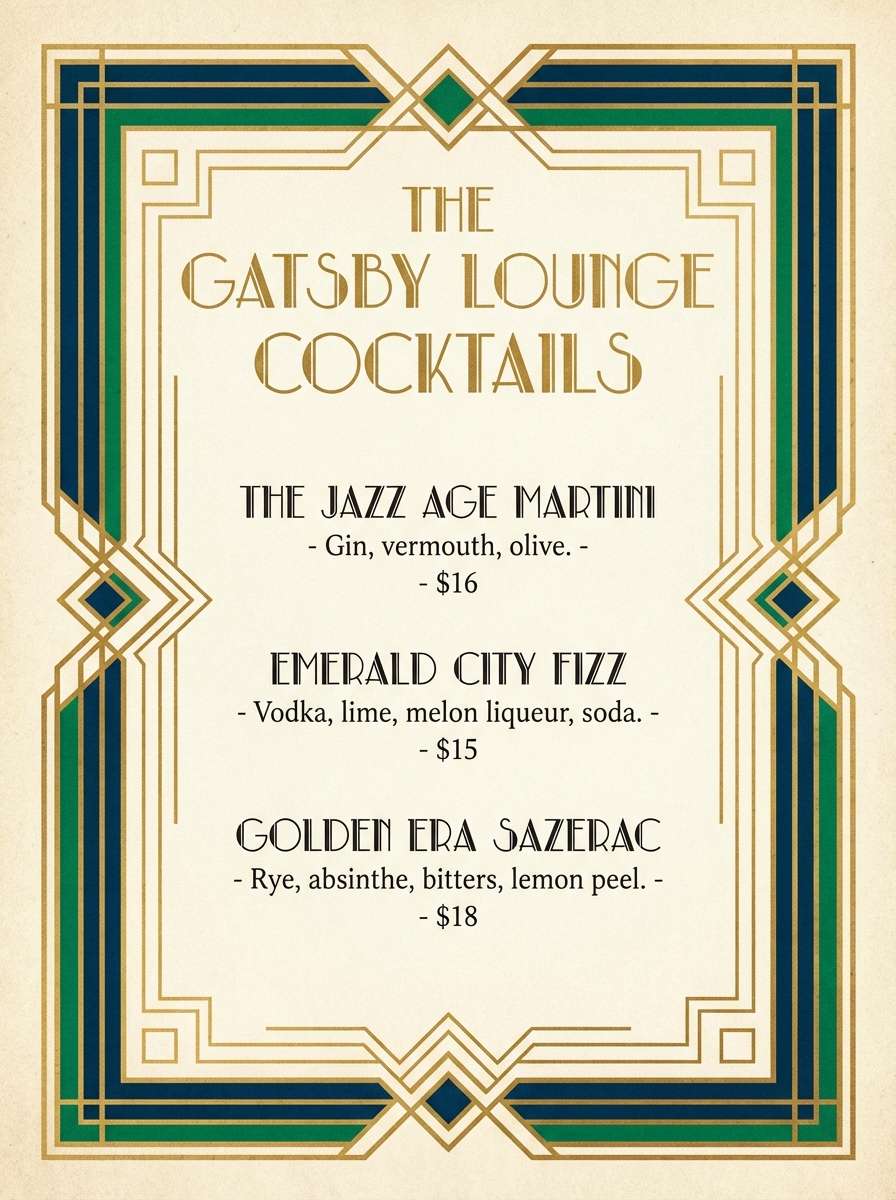 art deco cocktail menu