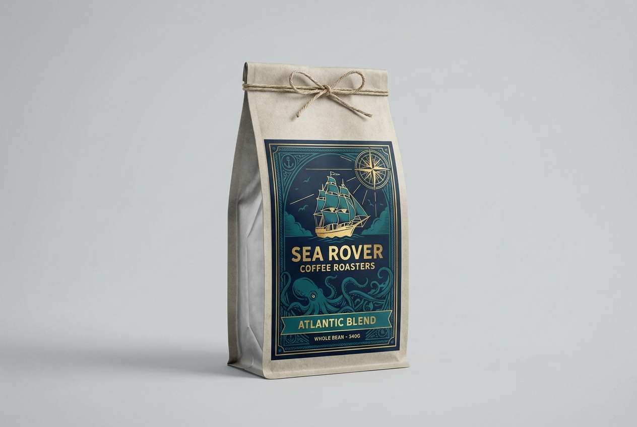 artisan coffee packaging in coral reef color scheme