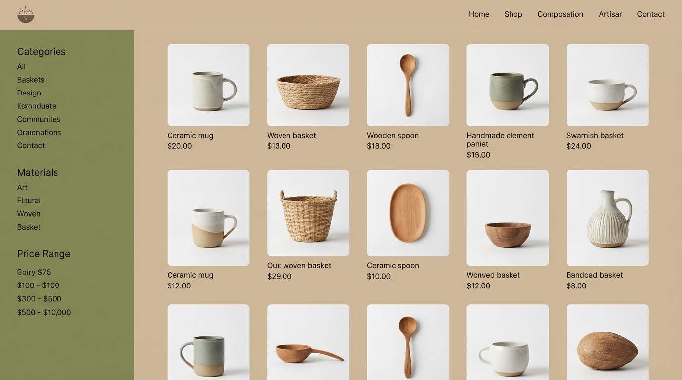 product grid ui in warm greens