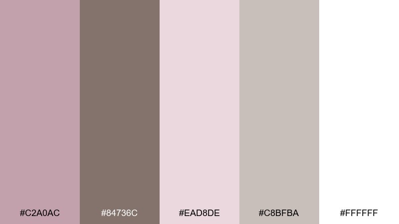 ash rose landing page mauve taupe color palette with hex codes