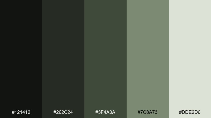 ashen olive shadow color palette with hex codes