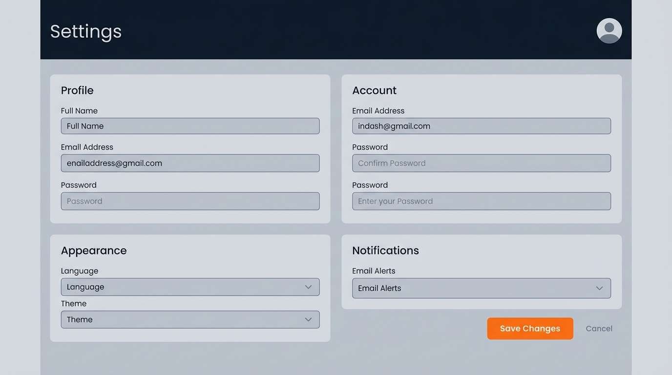 settings page ui