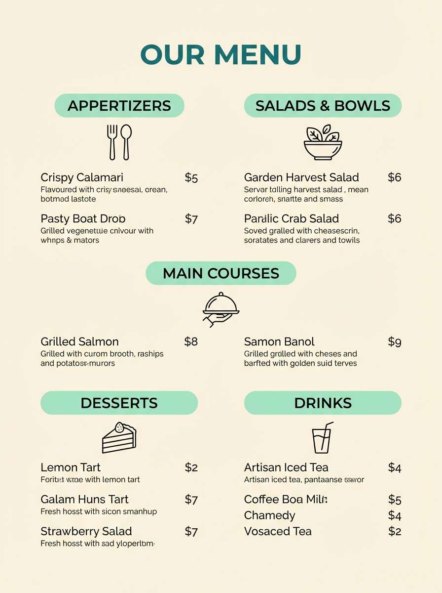 coastal restaurant menu