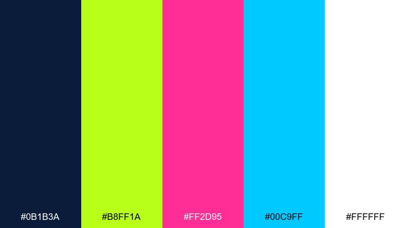 atomic lime on navy pop art color palette with hex codes