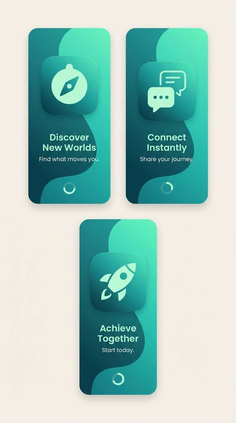 app onboarding teal screens
