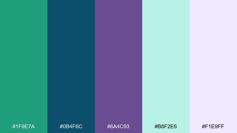 aurora lagoon green blue purple color palette with hex codes
