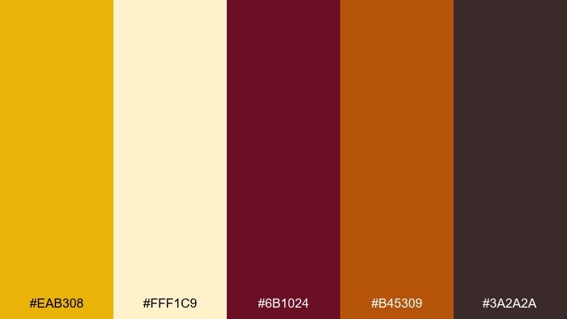 autumn bistro yellow maroon color palette with hex codes