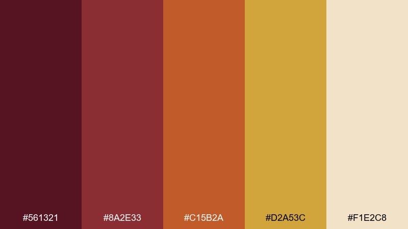 autumn brocade maroon gold color palette with hex codes